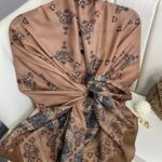 Kupa Desenli Pamuk İpek Şal - 797730 - Kahve