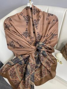 Kupa Desenli Pamuk İpek Şal - 797730 - Kahve