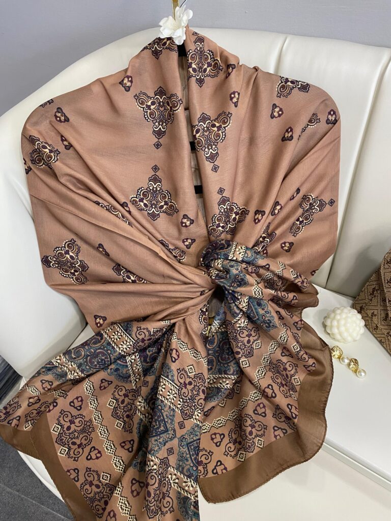 Kupa Desenli Pamuk İpek Şal - 797730 - Kahve