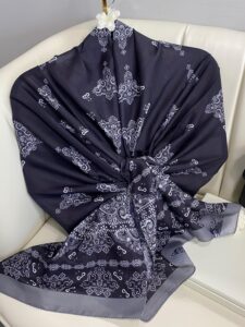 Kupa Desenli Pamuk İpek Şal - 797730 - Siyah-Gri