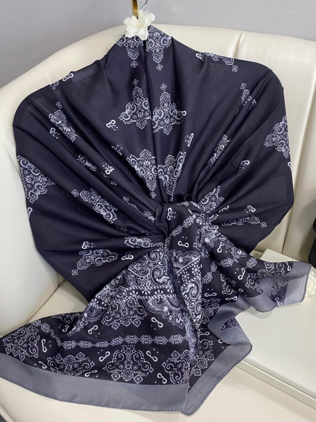 Kupa Desenli Pamuk İpek Şal - 797730 - Siyah-Gri