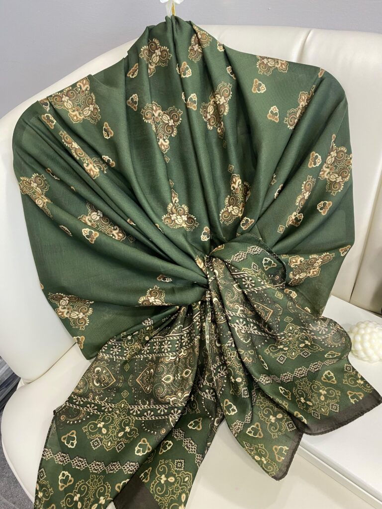 Kupa Desenli Pamuk İpek Şal - 797730 - Zümrüt