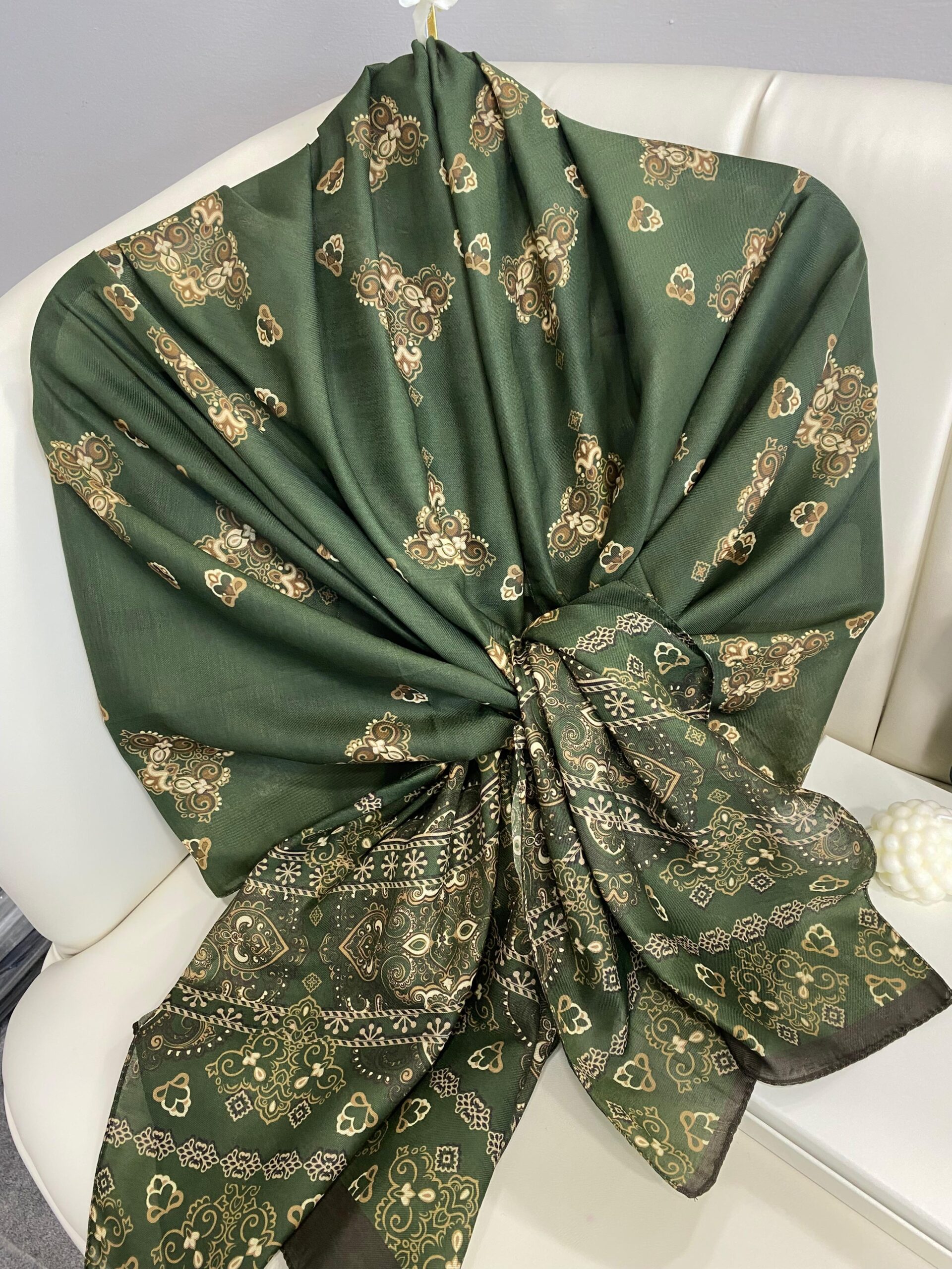 Kupa Desenli Pamuk İpek Şal - 797730 - Zümrüt