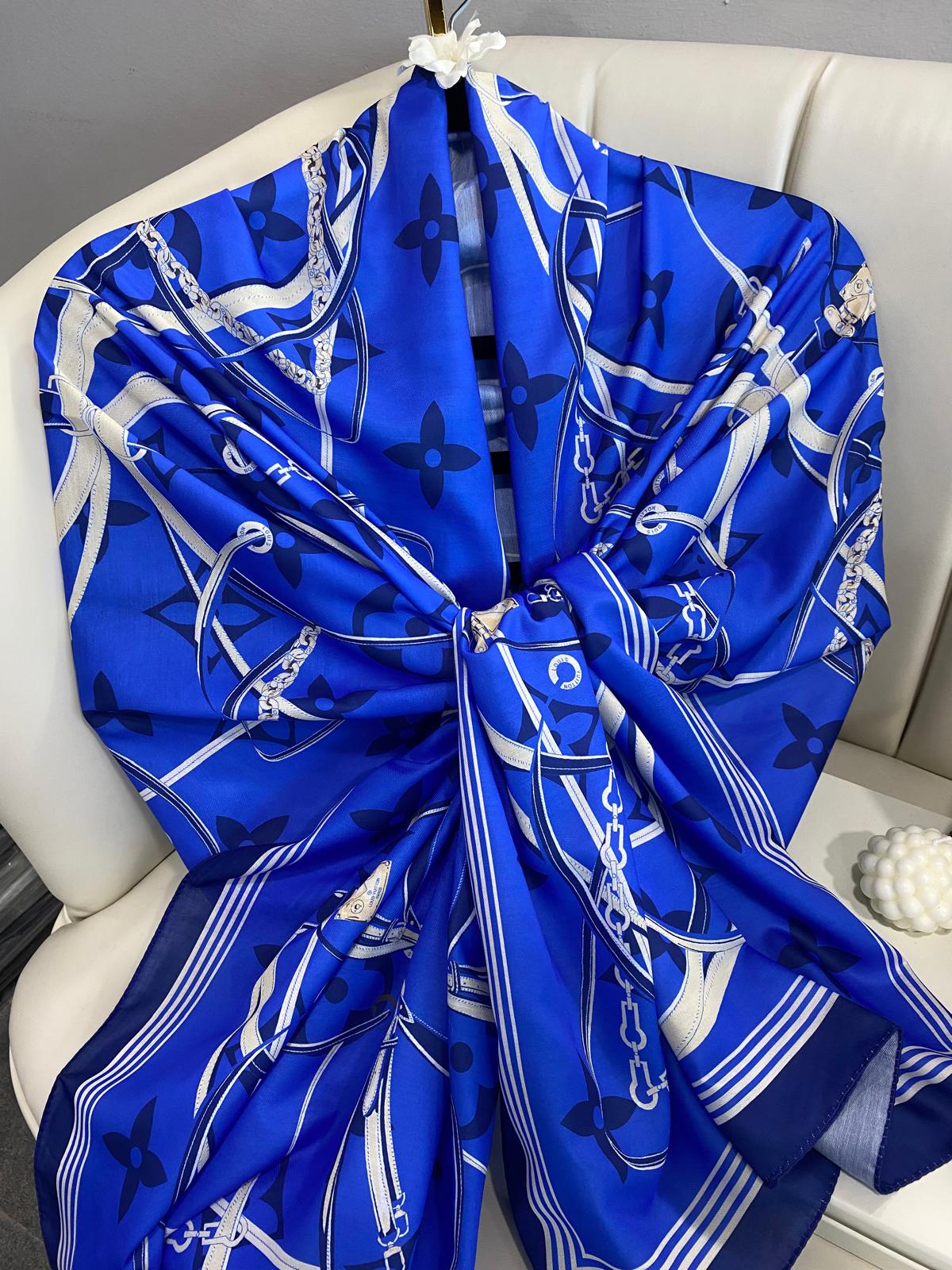 Lv Kemer Desen Pamuk Soft Şal 31230 - Saks - Görsel 7