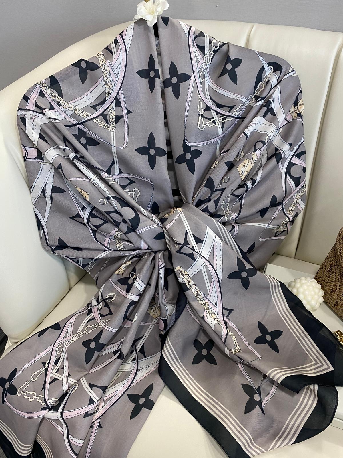 Lv Kemer Desen Pamuk Soft Şal 31230 - Siyah-Antrasit - Görsel 5