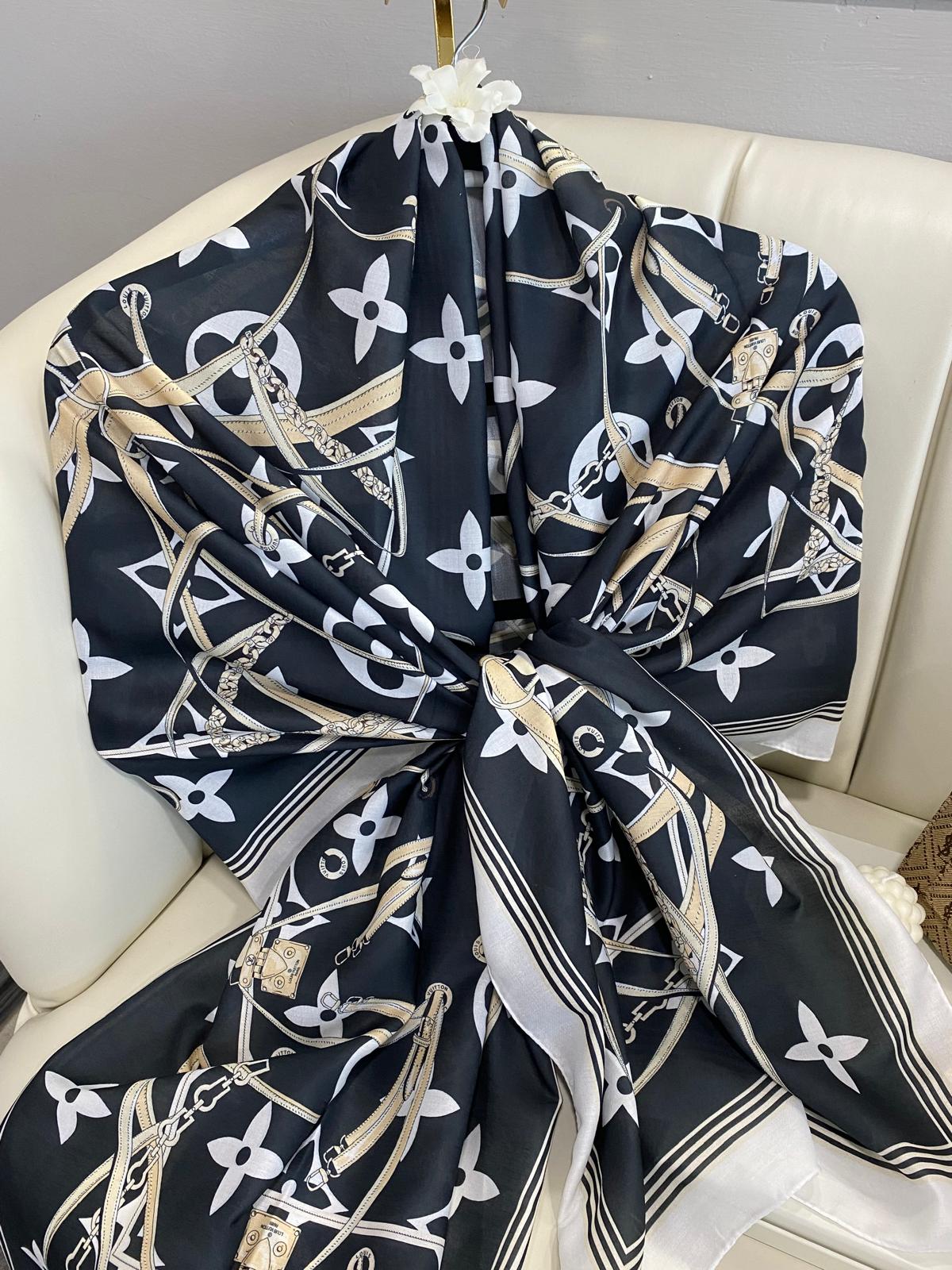 Lv Kemer Desen Pamuk Soft Şal 31230 - Siyah-Beyaz - Görsel 3