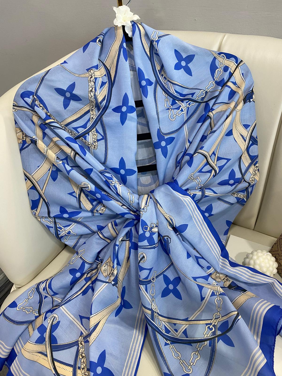 Lv Kemer Desen Pamuk Soft Şal 31230 - Mavi - Görsel 5