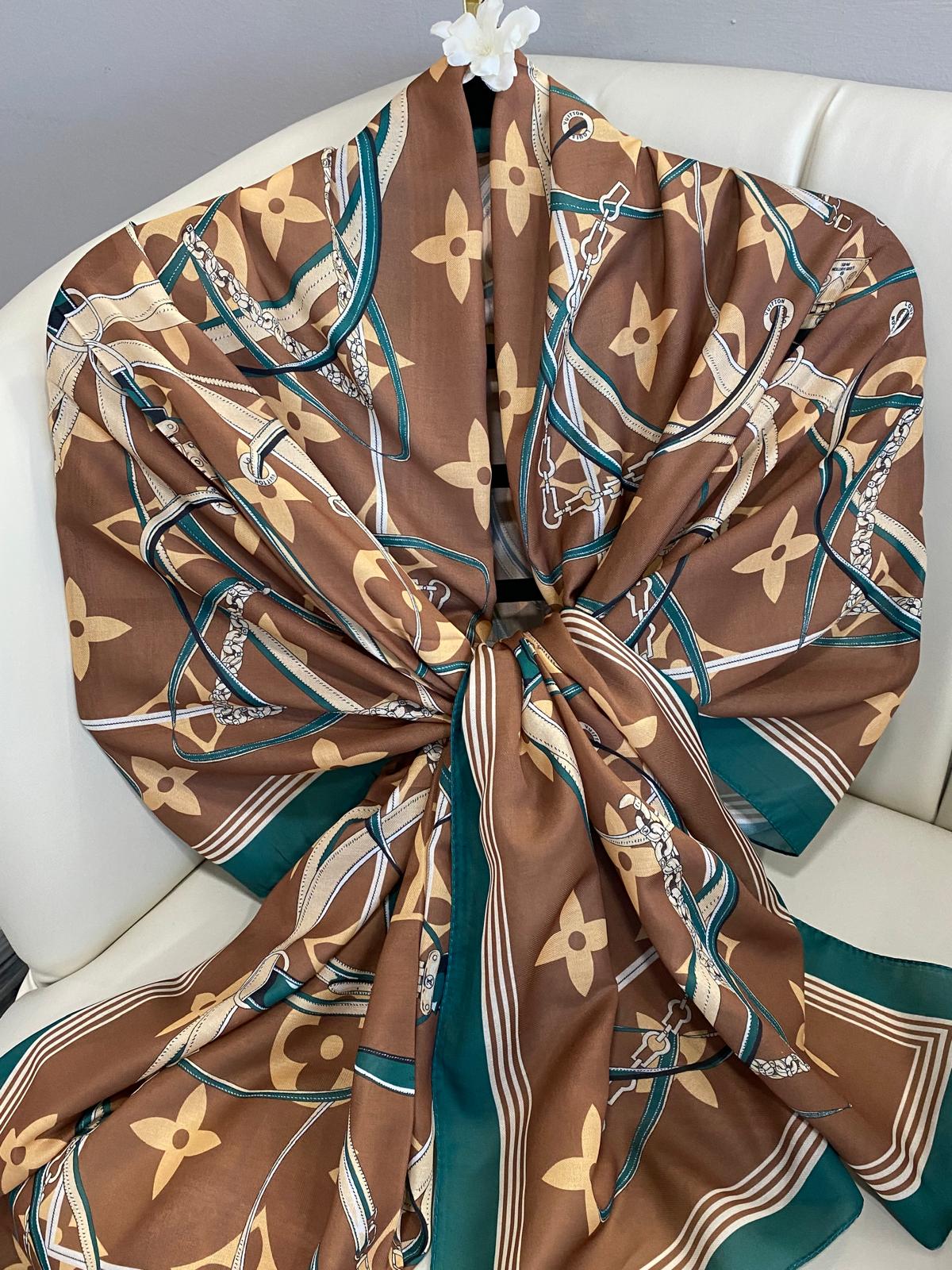 Lv Kemer Desen Pamuk Soft Şal 31230 - Çikolata-Zümrüt - Görsel 3