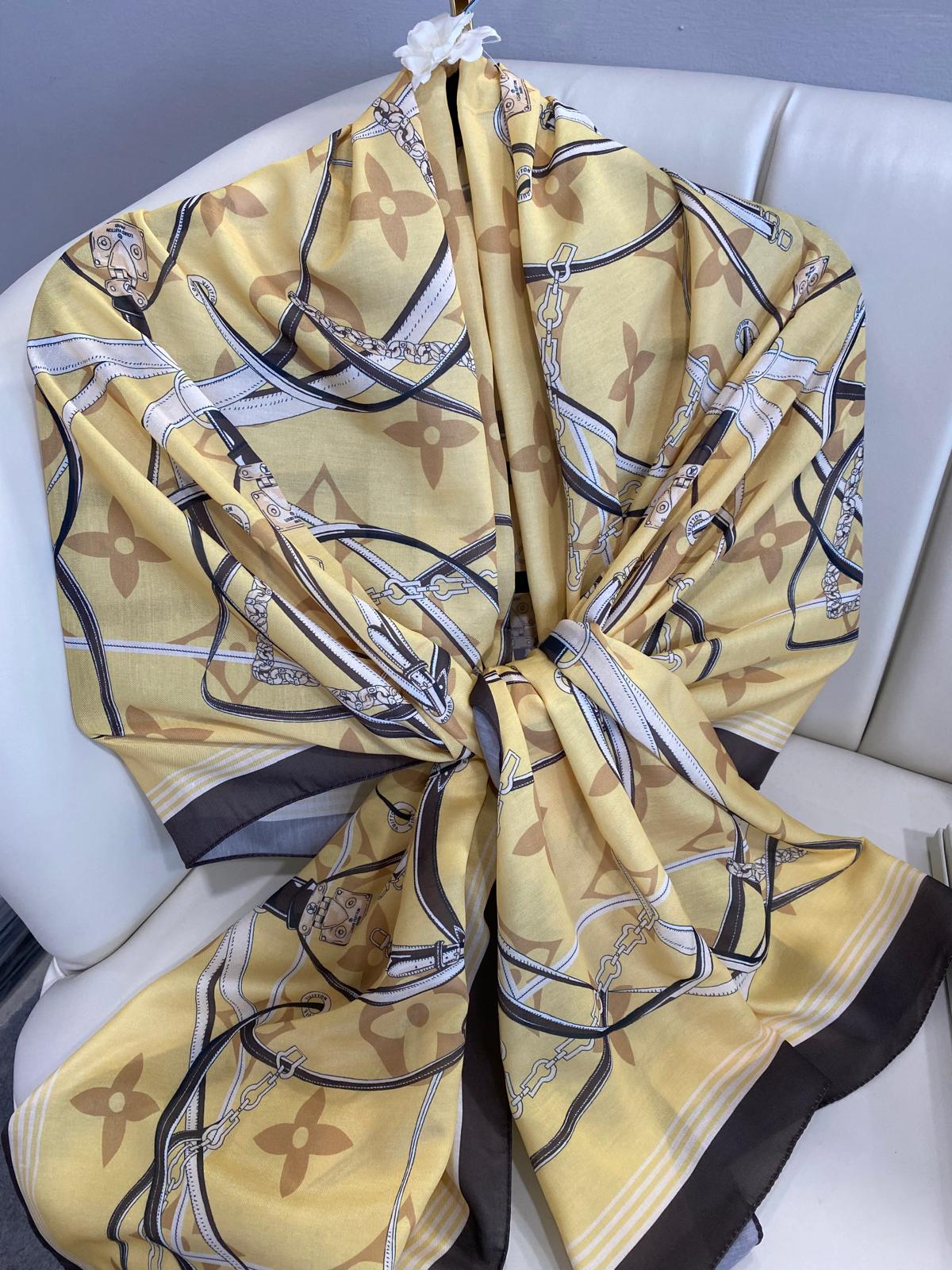 Lv Kemer Desen Pamuk Soft Şal 31230 - SİYAH-SARI