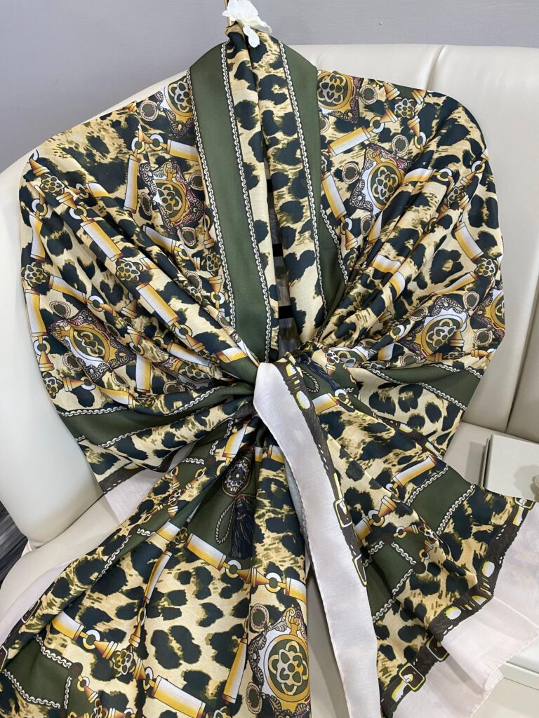 Hermes Leopar Pamuk Soft Şal 65329 - Haki