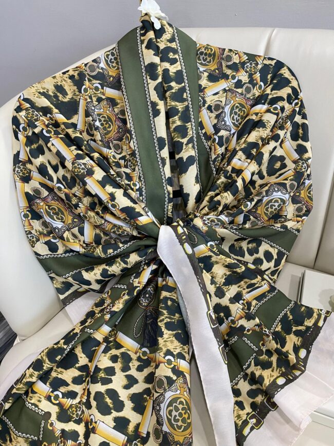 Hermes Leopar Pamuk Soft Şal 65329 - Haki