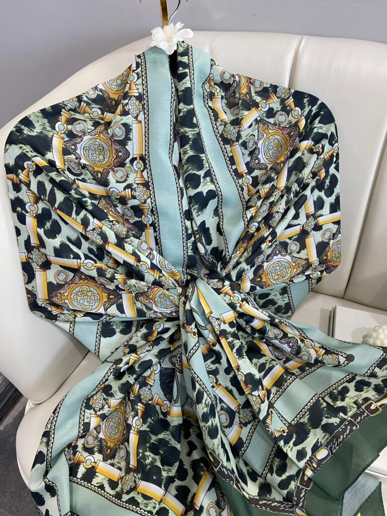 Hermes Leopar Pamuk Soft Şal 65329 - Çağla