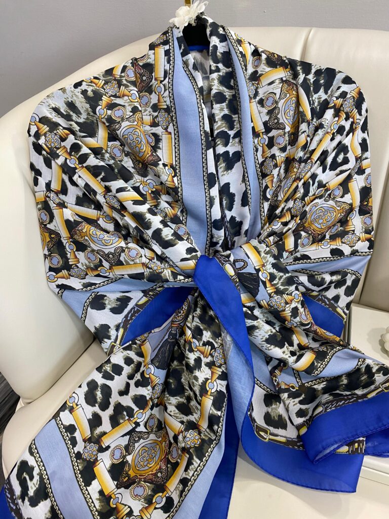 Hermes Leopar Pamuk Soft Şal 65329 - Bebe Mavisi