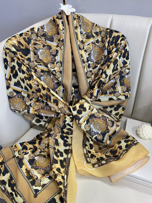 Hermes Leopar Pamuk Soft Şal 65329 - Gold