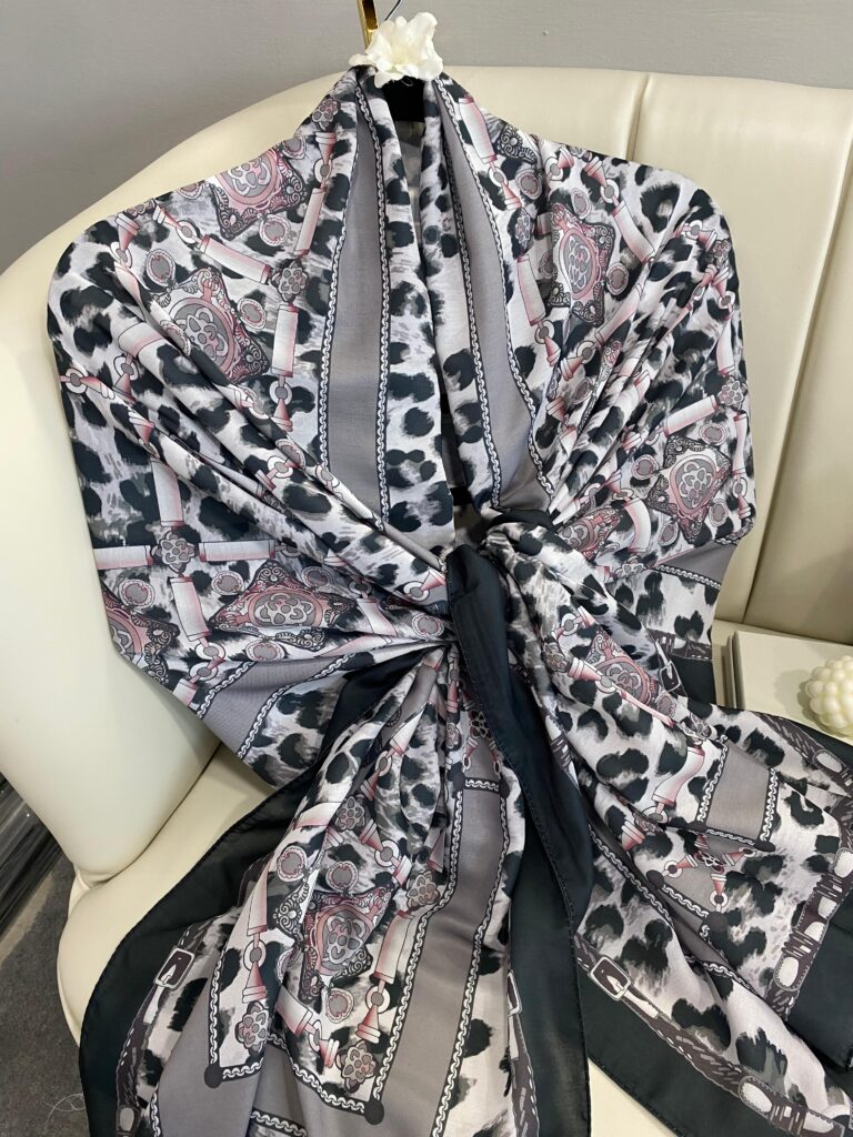 Hermes Leopar Pamuk Soft Şal 65329 - Mor