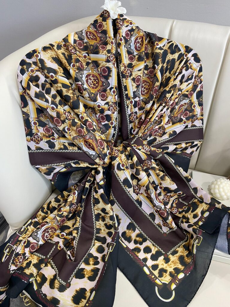 Hermes Leopar Pamuk Soft Şal 65329 - SİYAH-KAHVE