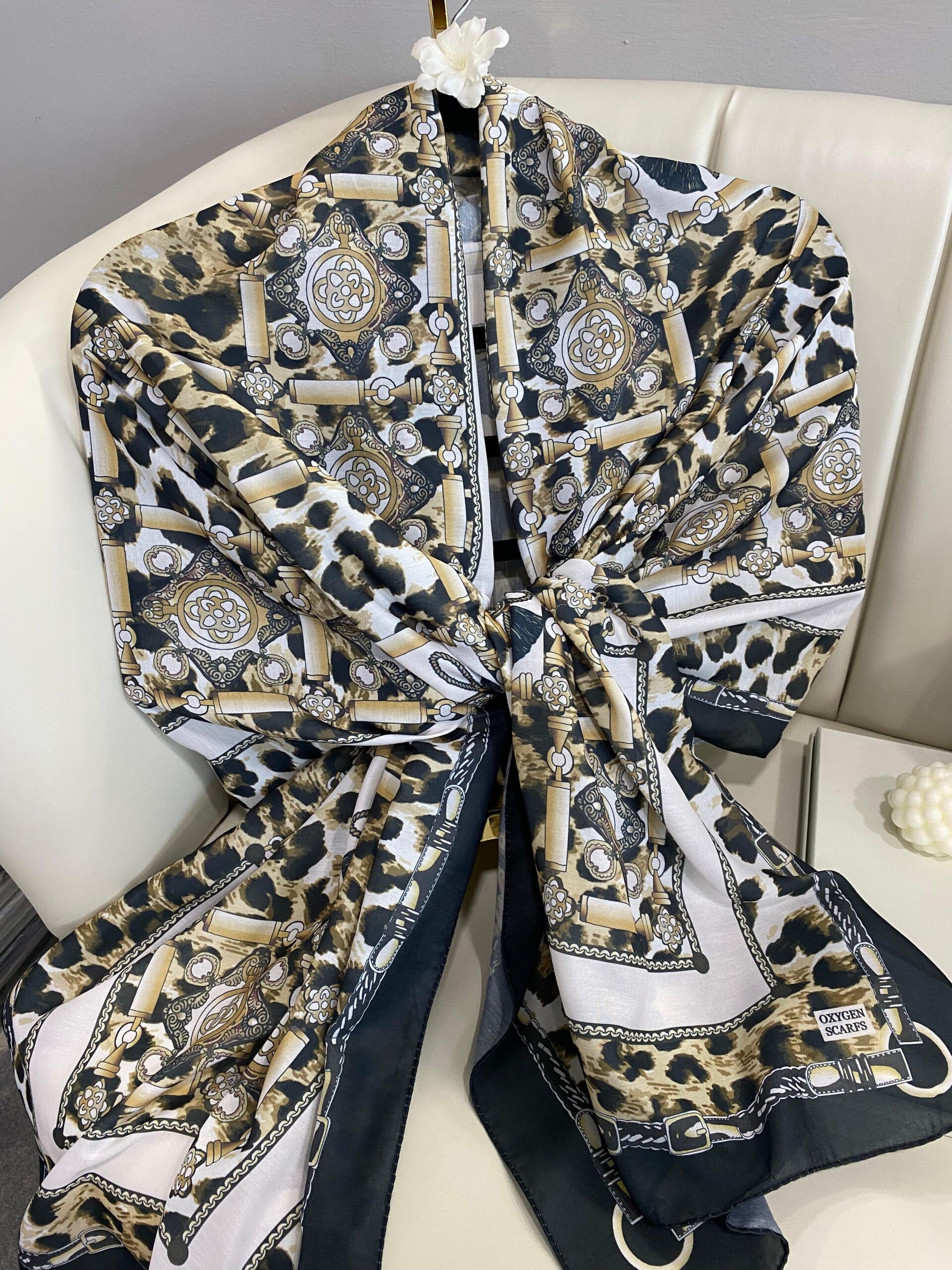 Hermes Leopar Pamuk Soft Şal 65329 - Vanilya