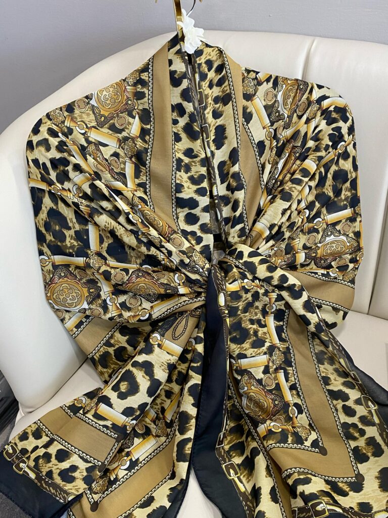 Hermes Leopar Pamuk Soft Şal 65329 - SİYAH-LATTE