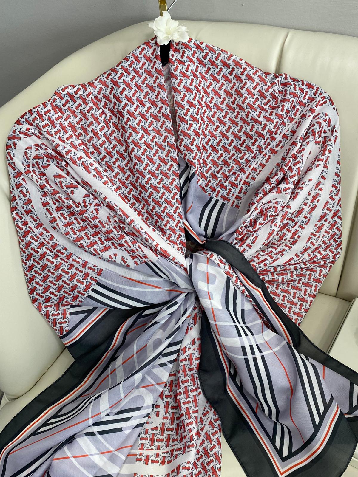 Burberry Monogram Pamuk Soft Şal 64303 - Gri-Bordo