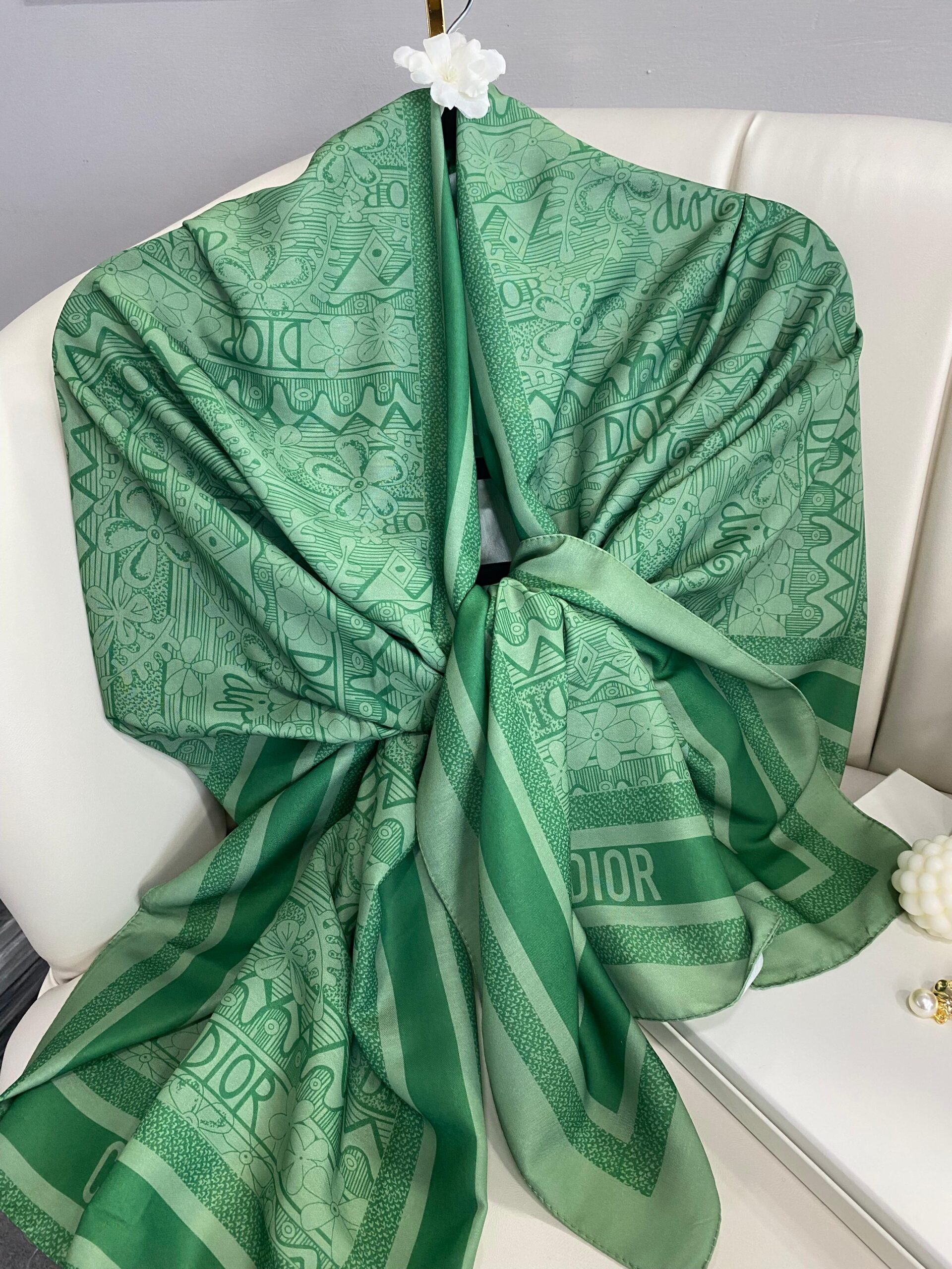 Dior Monogram Pamuk Soft Şal 86021 - Zümrüt