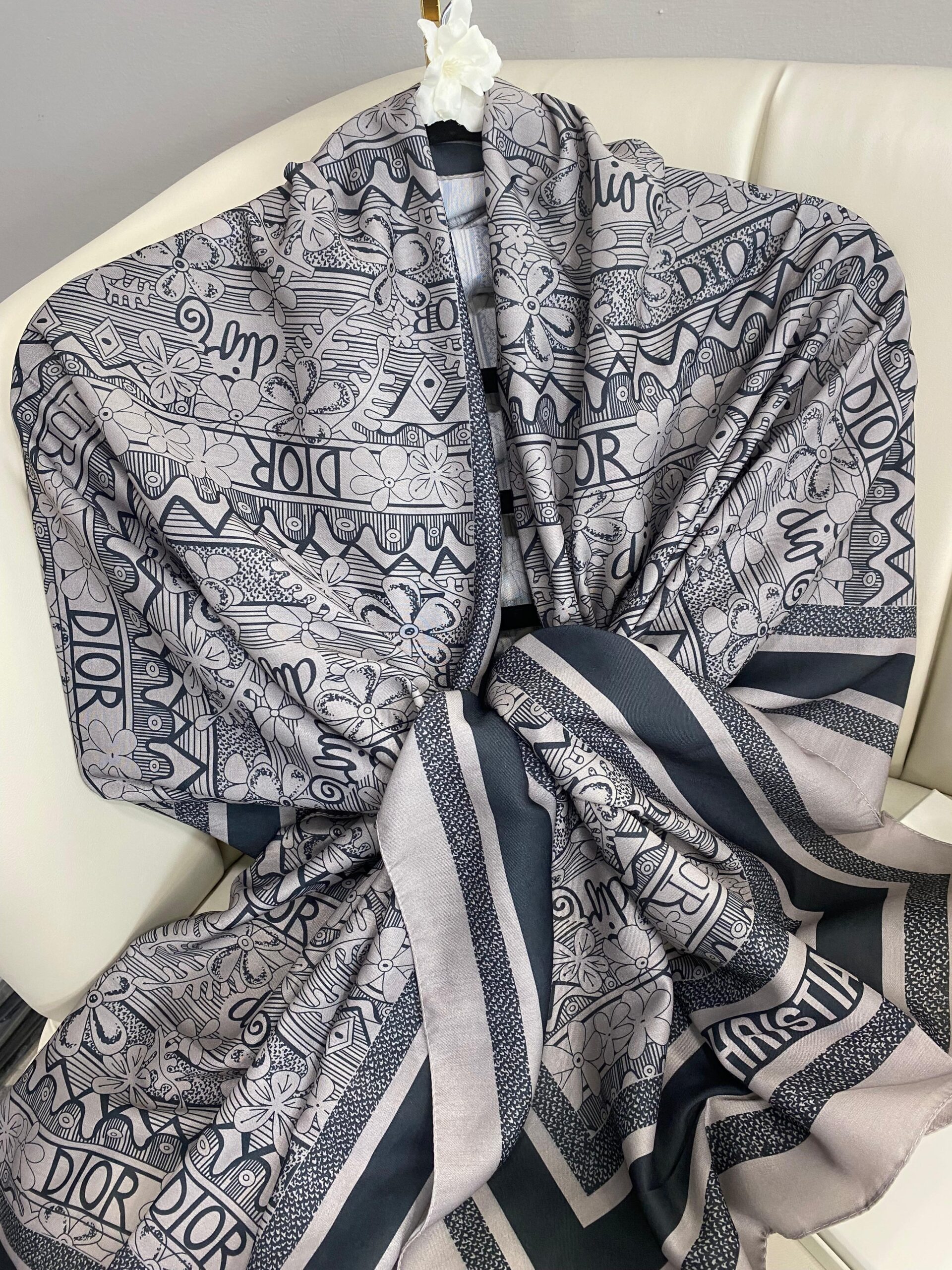 Dior Monogram Pamuk Soft Şal 86021 - Antrasit