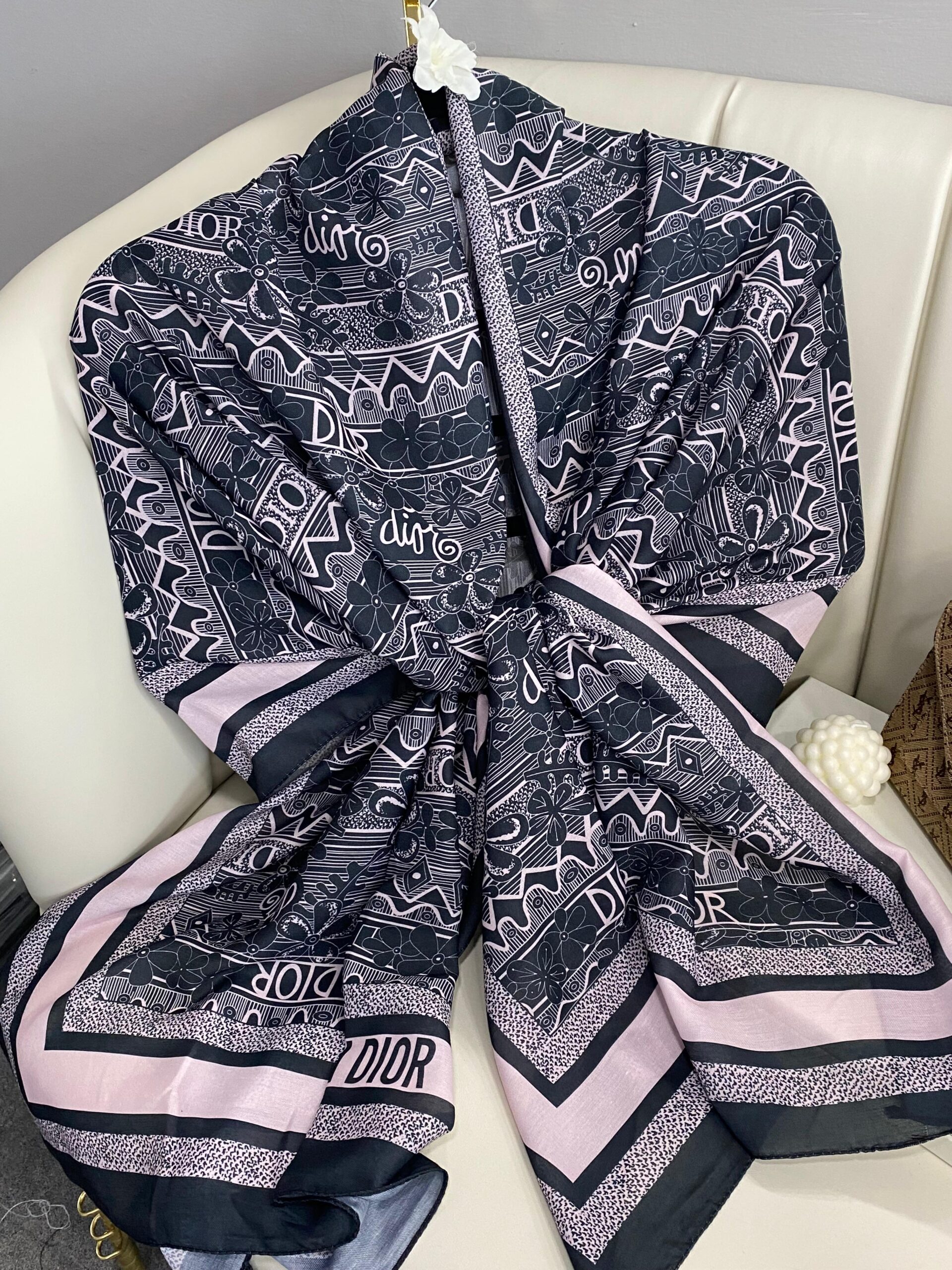 Dior Monogram Pamuk Soft Şal 86021 - Pudra