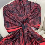 Dior Monogram Pamuk Soft Şal 86021 - Kırmızı Siyah