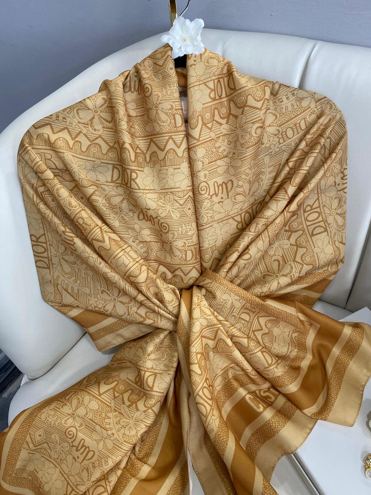 Dior Monogram Pamuk Soft Şal 86021 - KOYU BEJ