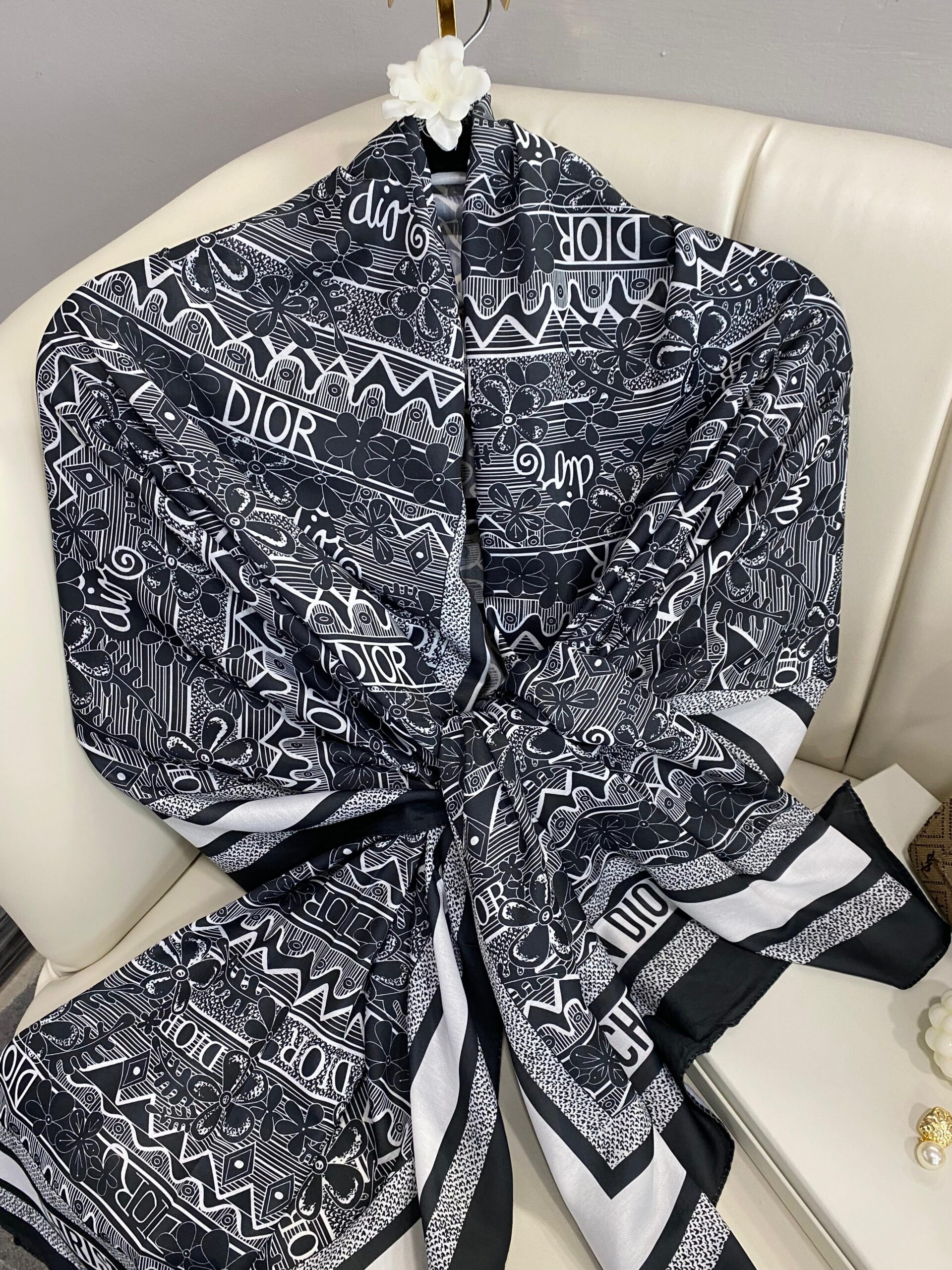 Dior Monogram Pamuk Soft Şal 86021 - Siyah