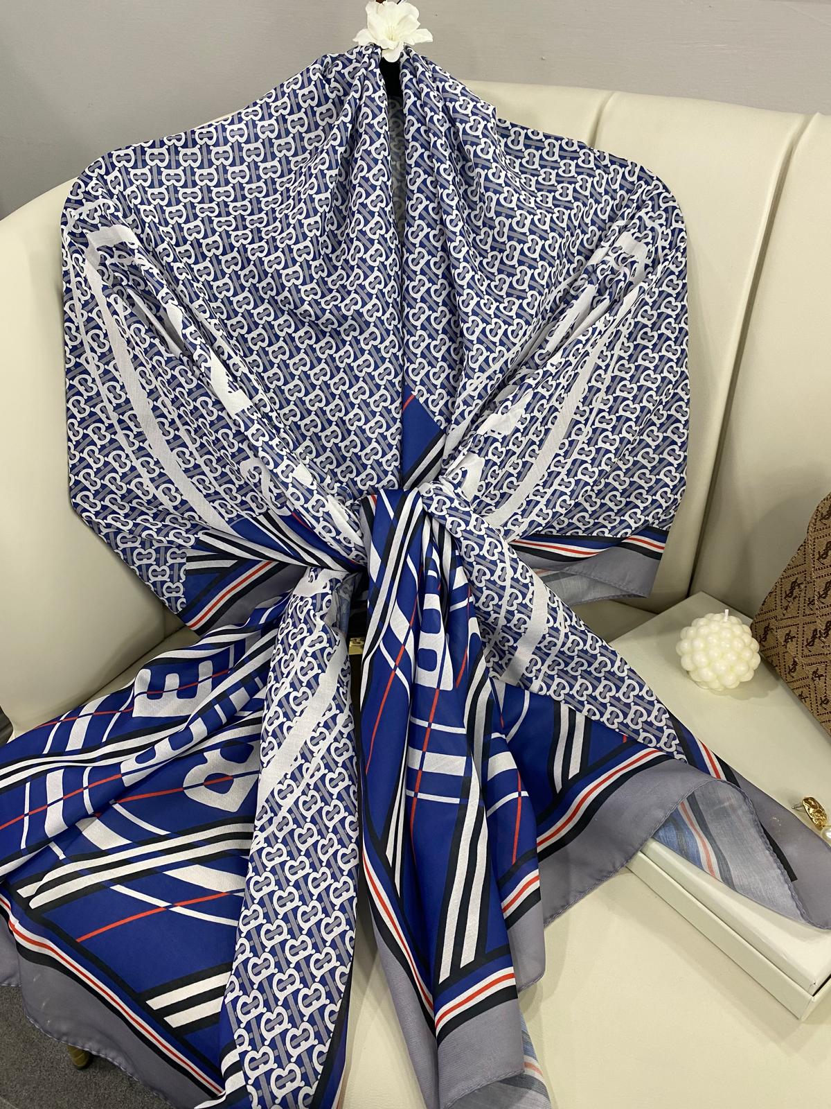 Burberry Monogram Pamuk Soft Şal 64303 - Lacivert