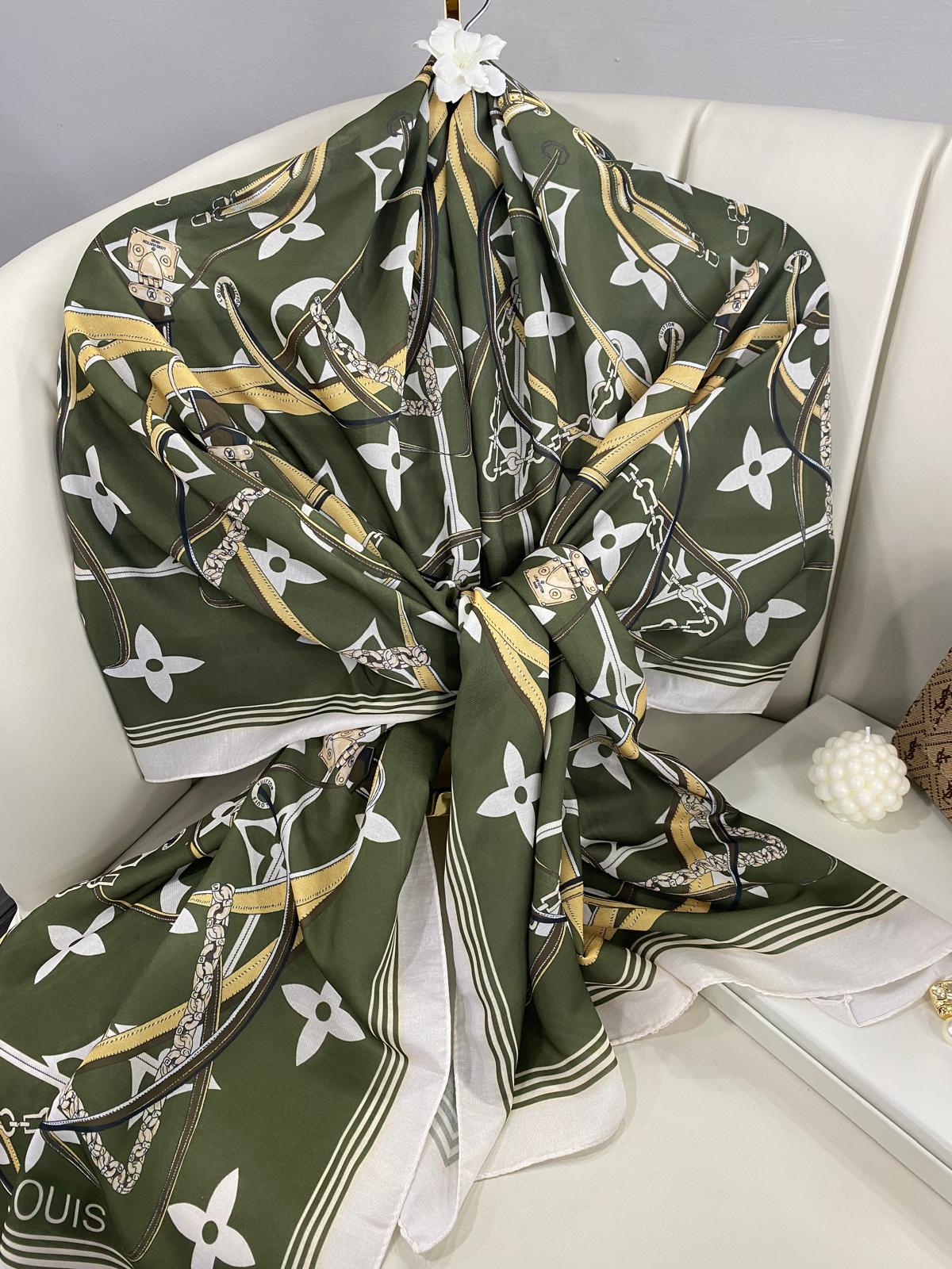 Lv Kemer Desen Pamuk Soft Şal 31230 - Haki - Görsel 10