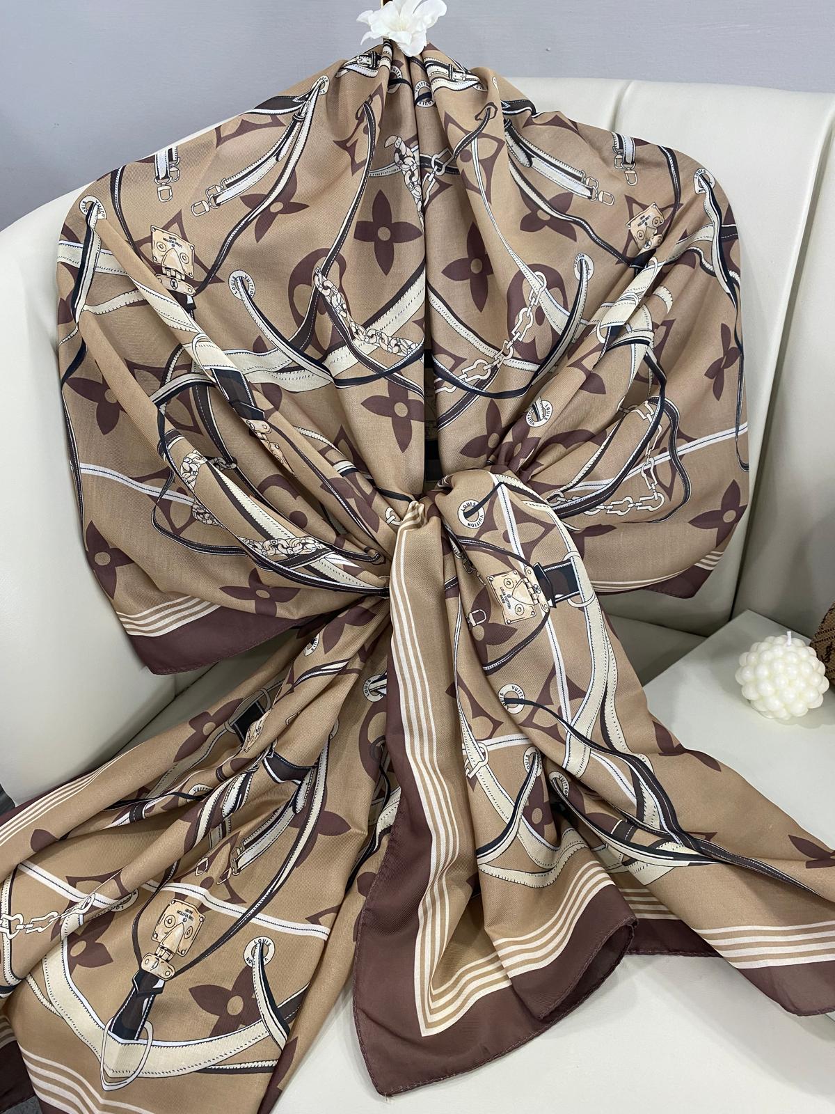 Lv Kemer Desen Pamuk Soft Şal 31230 - Çikolata - Görsel 3