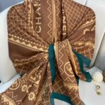 Chanel Çizgili Pamuk Soft Şal 51201 - Zümrüt Camel