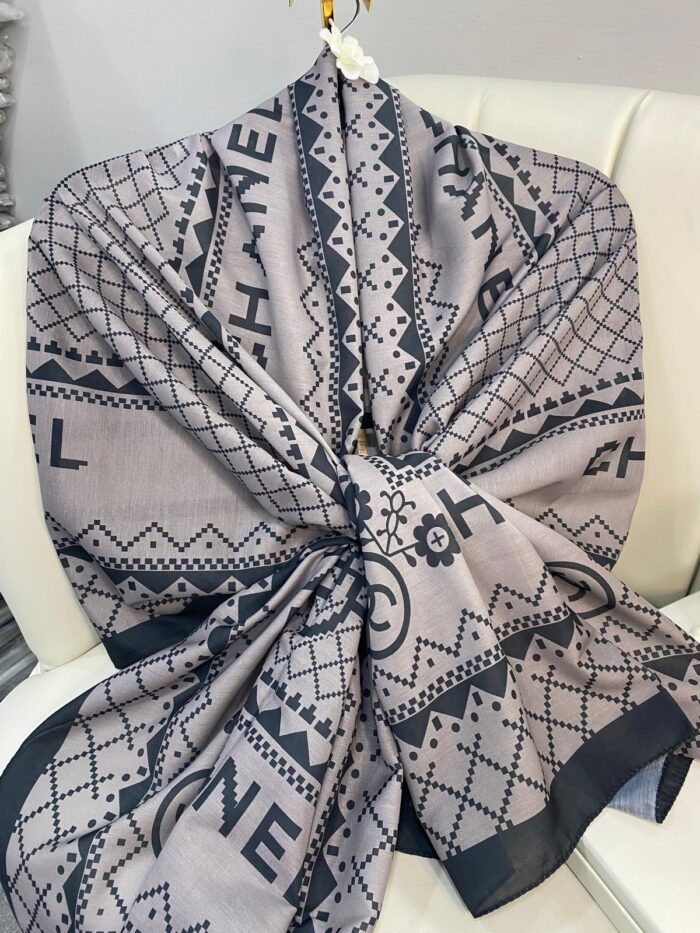 Chanel Çizgili Pamuk Soft Şal 51201 - Füme