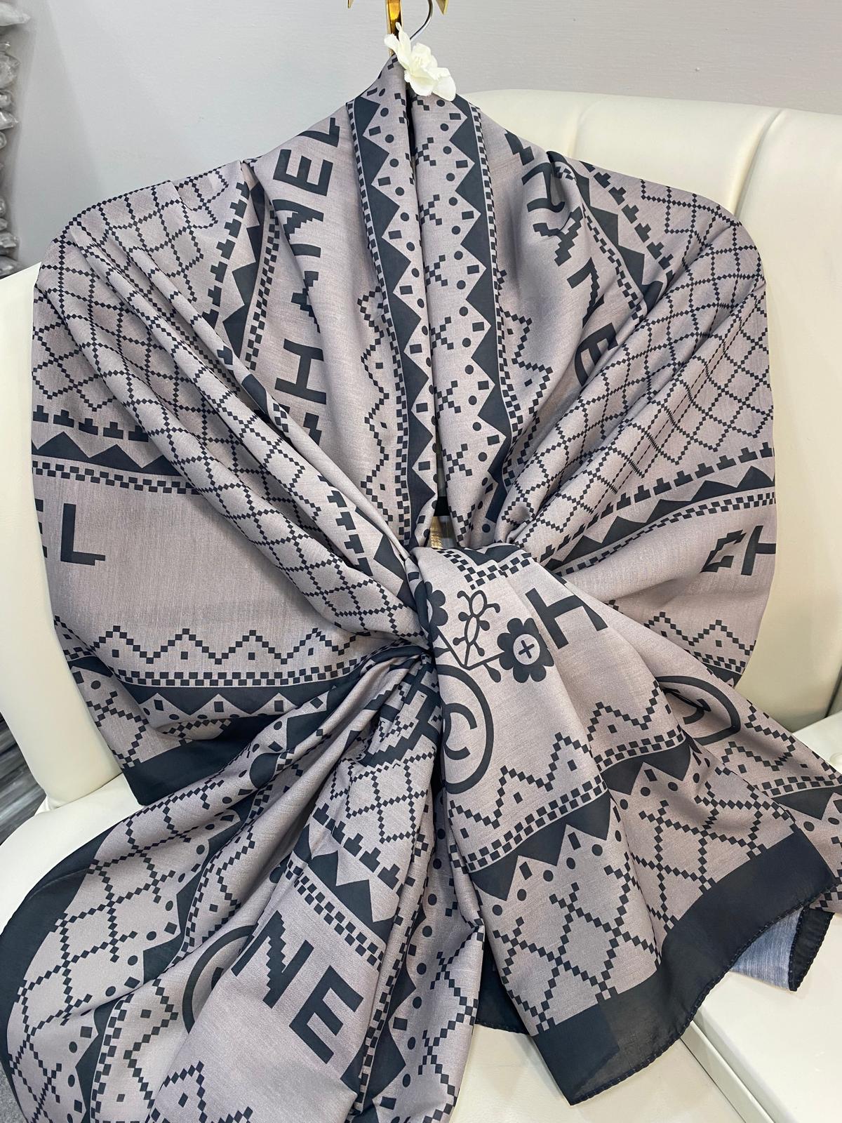 Chanel Çizgili Pamuk Soft Şal 51201 - Füme