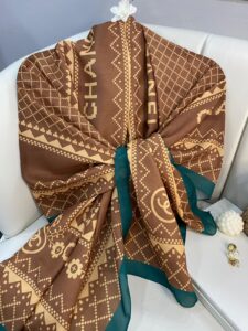 Chanel Çizgili Pamuk Soft Şal 51201 - Zümrüt Camel