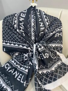 Chanel Çizgili Pamuk Soft Şal 51201 - Siyah