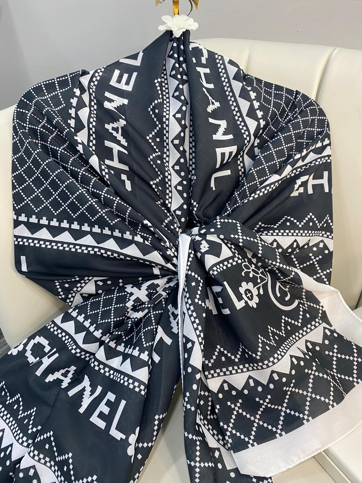Chanel Çizgili Pamuk Soft Şal 51201 - Siyah