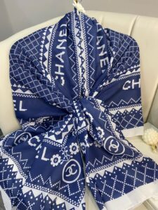 Chanel Çizgili Pamuk Soft Şal 51201 - Lacivert
