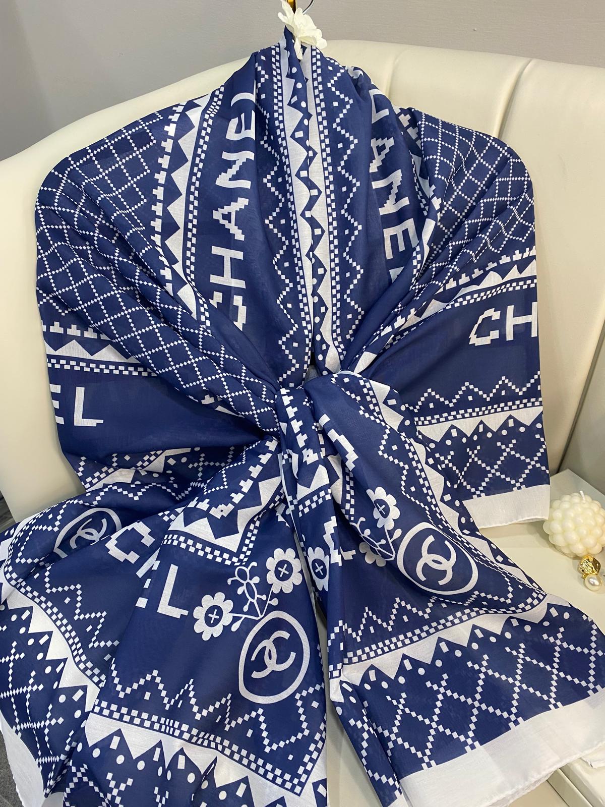 Chanel Çizgili Pamuk Soft Şal 51201 - Lacivert