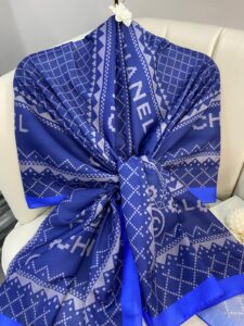 Chanel Çizgili Pamuk Soft Şal 51201 - Saks