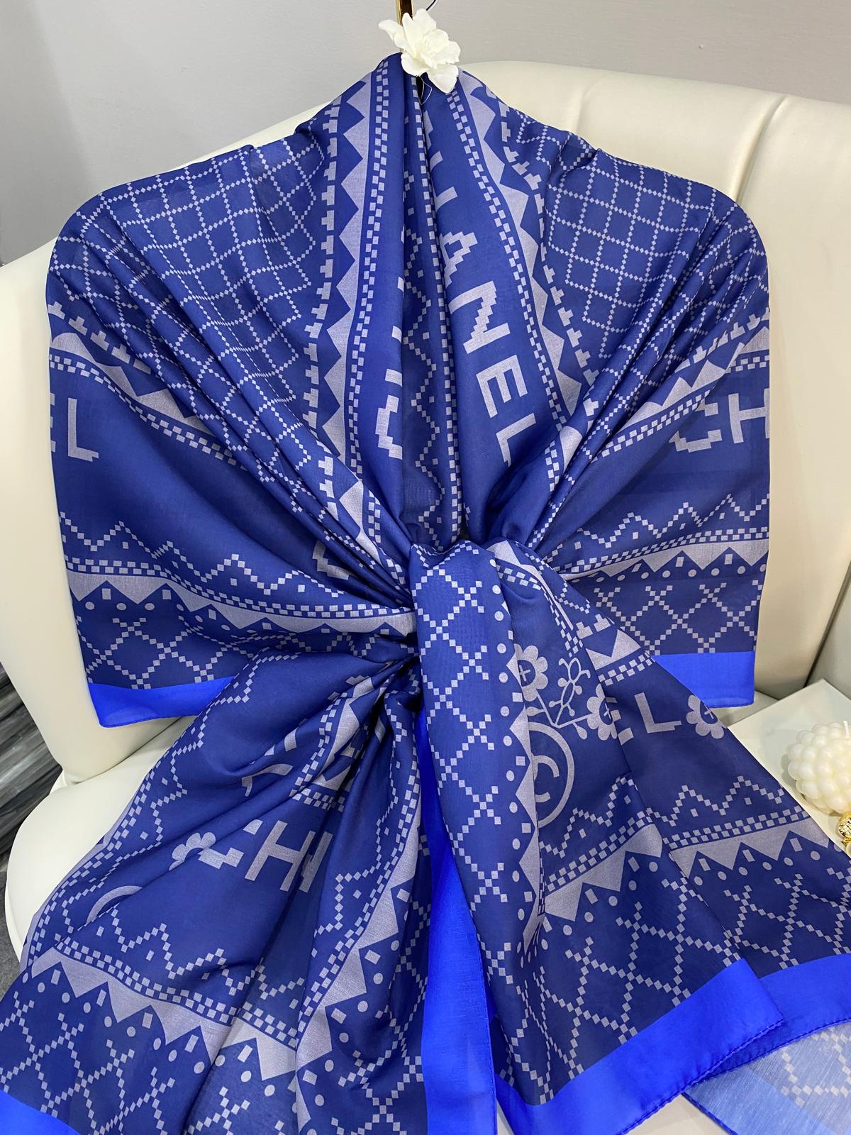 Chanel Çizgili Pamuk Soft Şal 51201 - Saks