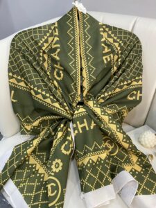 Chanel Çizgili Pamuk Soft Şal 51201 - Haki