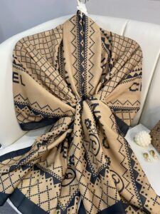 Chanel Çizgili Pamuk Soft Şal 51201 - Camel