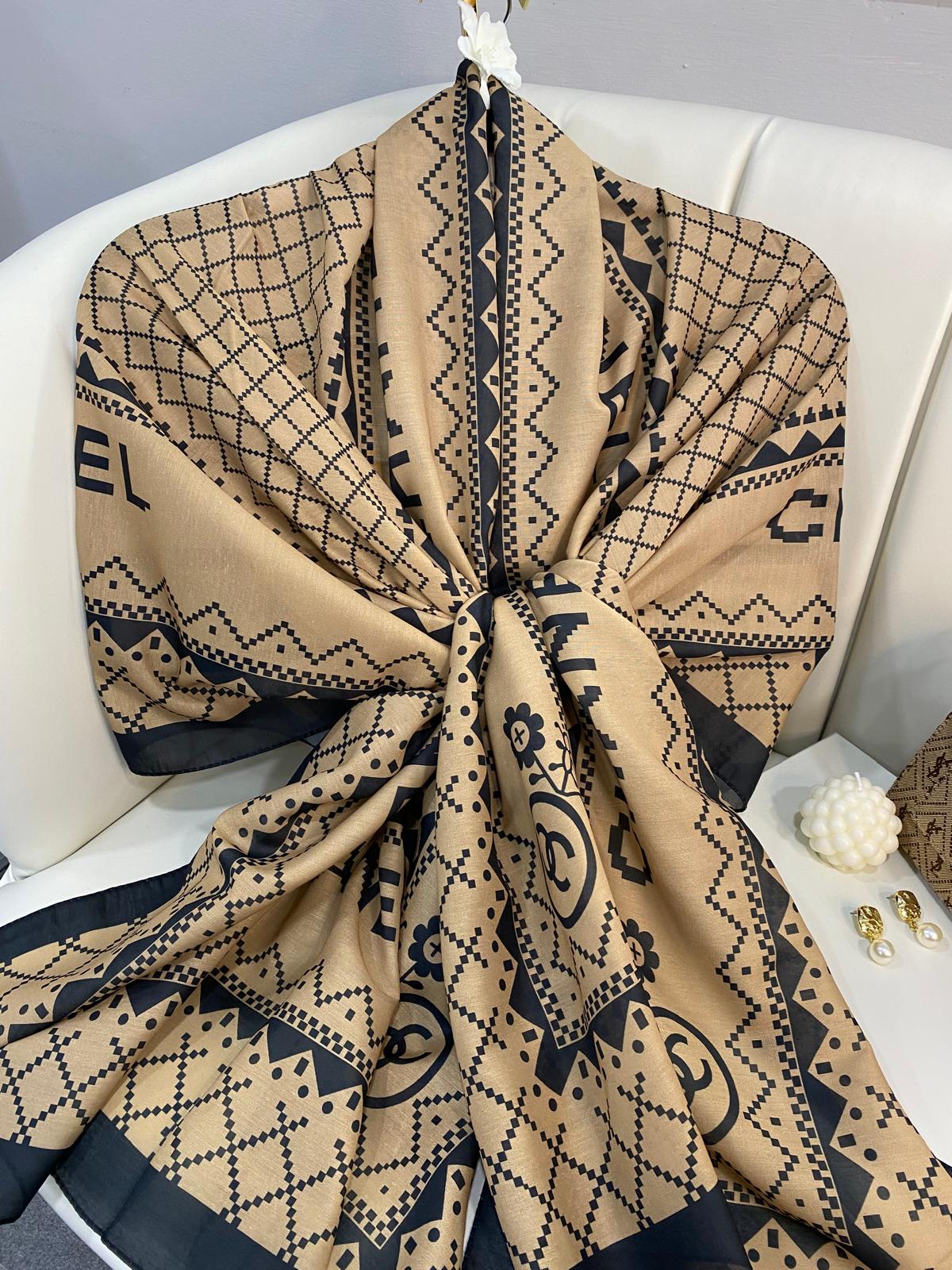 Chanel Çizgili Pamuk Soft Şal 51201 - Camel