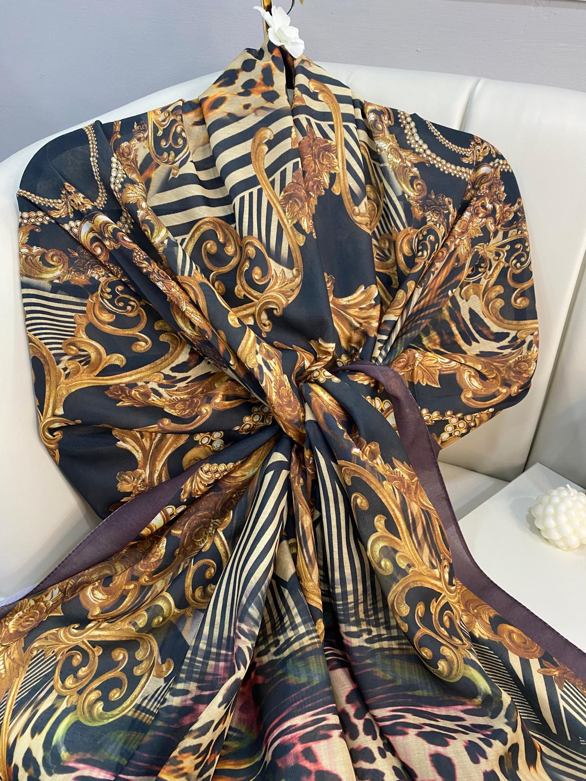 Etnik Leopar Desenli Pamuk Soft Şal 56320 - Bordo