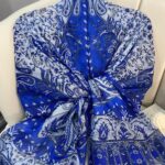 etnik hint deseni pamuk ipek şal -313131  lacivert/beyaz