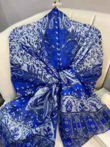 etnik hint deseni pamuk ipek şal -313131  lacivert/beyaz