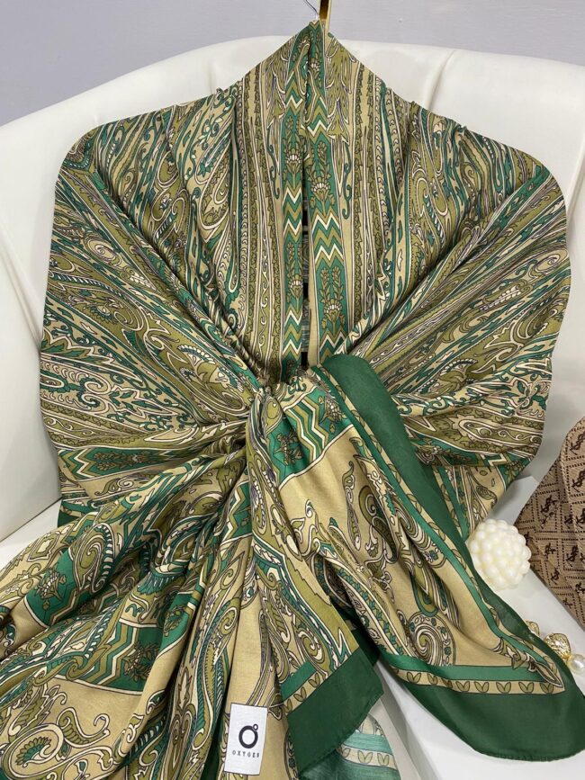 Etro Pamuk İpek Şal 52340 - Yeşil-Camel