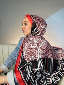 Burberry Monogram Pamuk Soft Şal 64303 - Siyah-Kırmızı